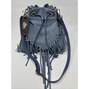 DV‎ DIVA'S BAG Italian Blue Suede Leather Fringe Bucket Bag NWT Boho